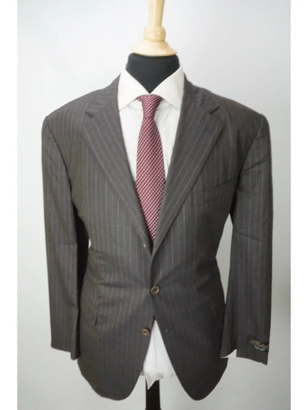 Belvest Gray Blue Beige Striped 150s Wool 2 Pc Suit Jacket Pants 46R Brand New